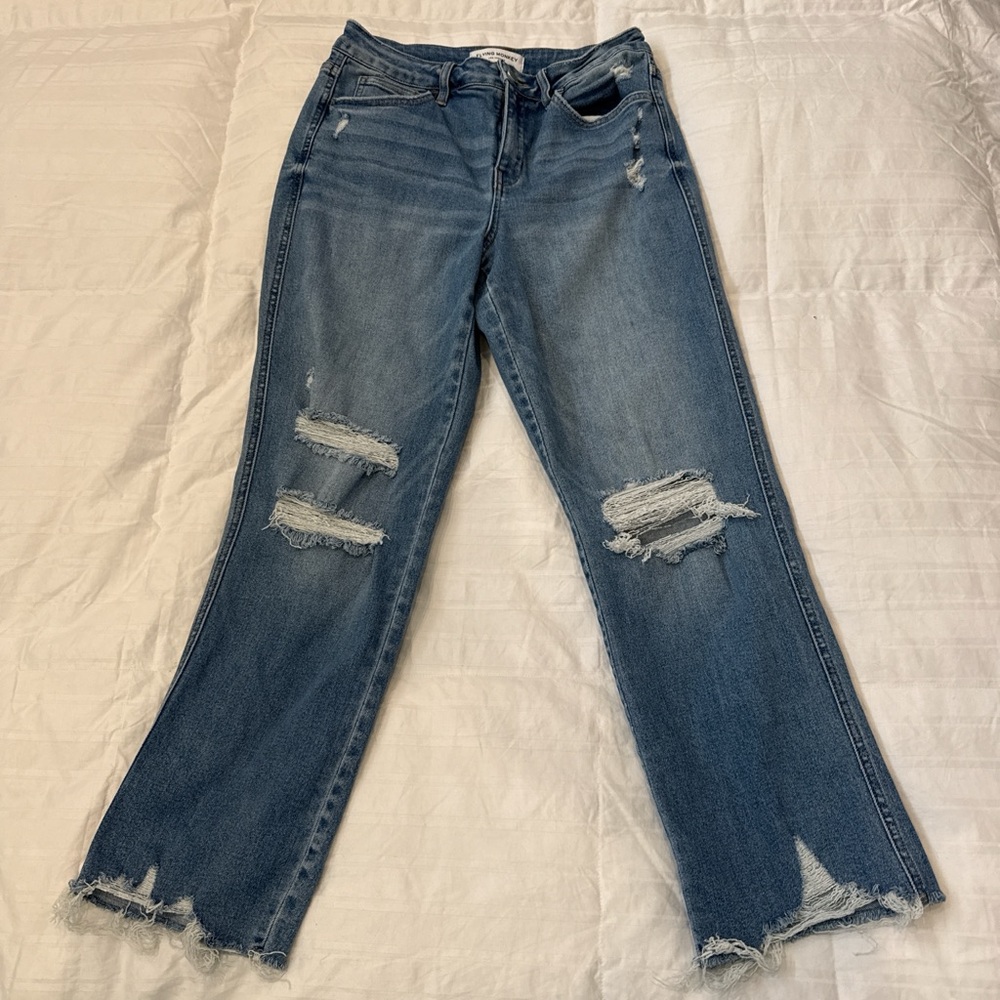 Flying Monkey Cropped Distressed Blue Women's Jeans